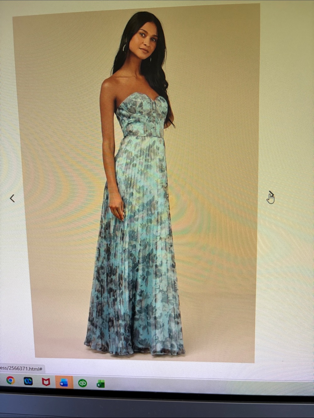 Lulu's Strapless Blue-Grey Floral Maxi Gown - Picture 4 of 5